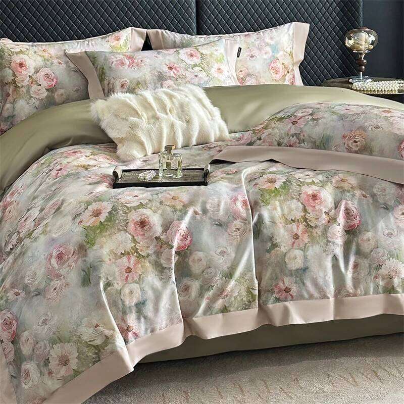 Premium 1000TC Egyptian Cotton Flowers Print Queen King Size Bedding Set Duvet Cover Flat/Fitted Sheet Pillowcases 4Pcs H260312 - view 4