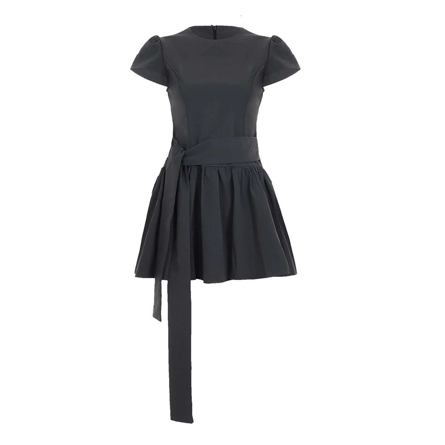 SUCHCUTE Casual Waist Tie A Hem Solid Color Dress For Women Harajuku y2k Streetwear Short Sleeve O-neck Mini Dress Summer KoreanT260314