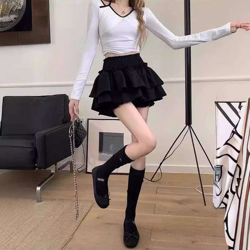 Mini Cute Sexy Balletcore Elastic High Waist Ball Gown Ruffle Patchwork Lolita Skirt Short Korean Sweet Y2K Women Clothing Z260314
