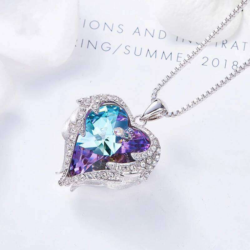 Fashion Simple Creative Ocean Necklace Exquisite Heart Angel Wings Colorful Crystal Pendant High Quality Gifts for Girls H260312
