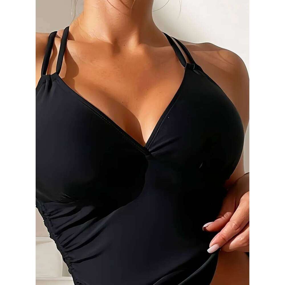 Strappy Drawstring Tankini 2026 Black Swimsuit Women Two Pieces Triangle Swimwear Female Bathing Swimming Suit Padded Beachwear 26H0313