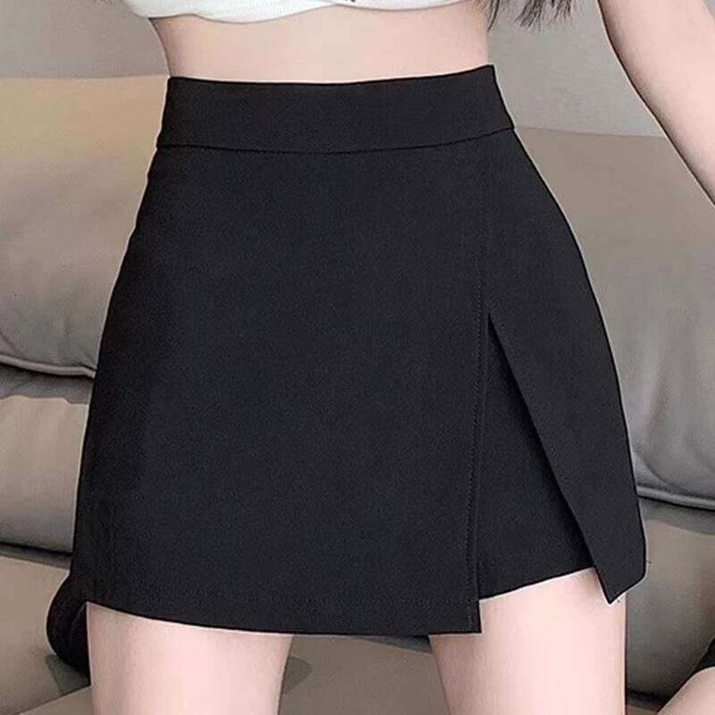Black Side Split Mini Women Summer New Fashion High Waist A Line Vintage Casual Slim All Match Hip Wrap Shorts Skirt Z260314