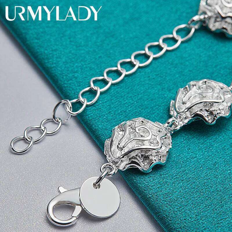 URMYLADY 925 Sterling Silver Rose Flower Chain Bracelet For Women Wedding Party Fashion Jewelry Z260313