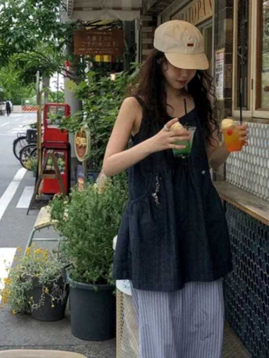 Korean Sle ort Denim Overalls Womens Faionable Summer Dr Vest Dr No Brand Commute Sle 00 Other MaterialT260314