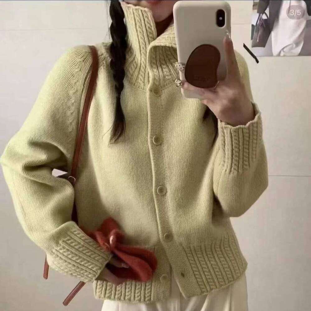 Korean High Neck Colid Color Sweater Women's Autumn Winter Temperament Single Breasted Casual Long Sleeve Knitted Caedigan Top Z260313