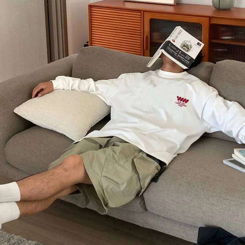 American Casual White Men's Autumn 2025 New 100% Cotton Oversize Long sleeved Sports Gym T-shirt Y2k Tops Men clothing Z260314