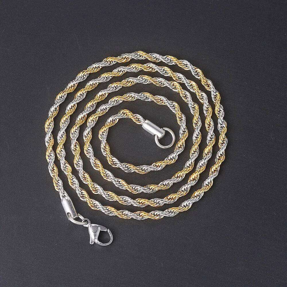 Twist Rope Chain Men Stainless Steel Ropes Long Necklace Minimalist Gold Silver Color Hip Hop Jewelry 3mm 60cm H260312