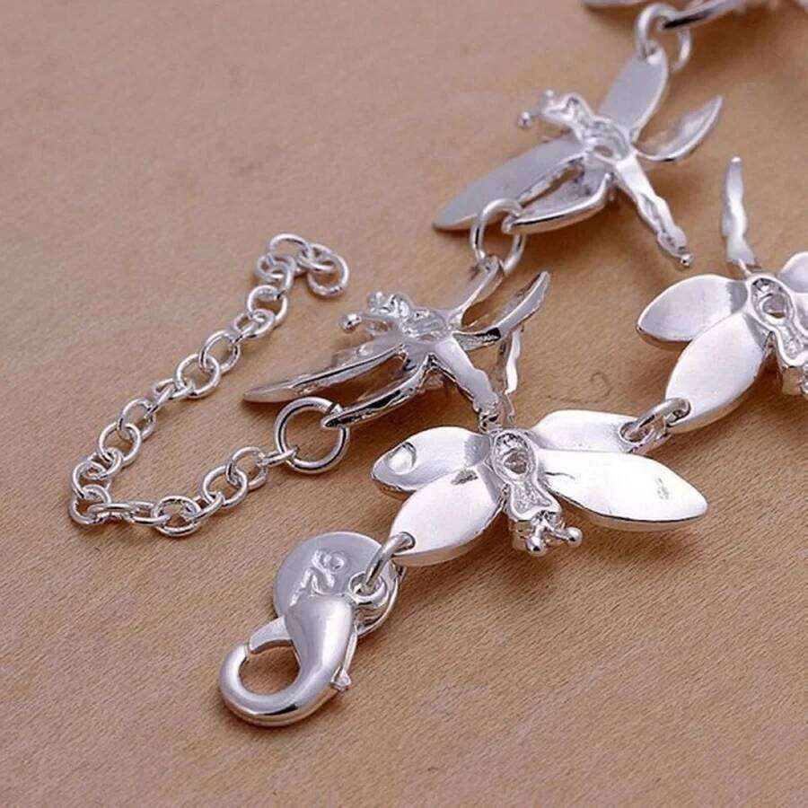 High Quality Fashion 925 Sterling Silver Bracelets Chain Jewelry Creative Inlaid Stone Dragonfly Lady for Women Party Gift 20cm Z260313