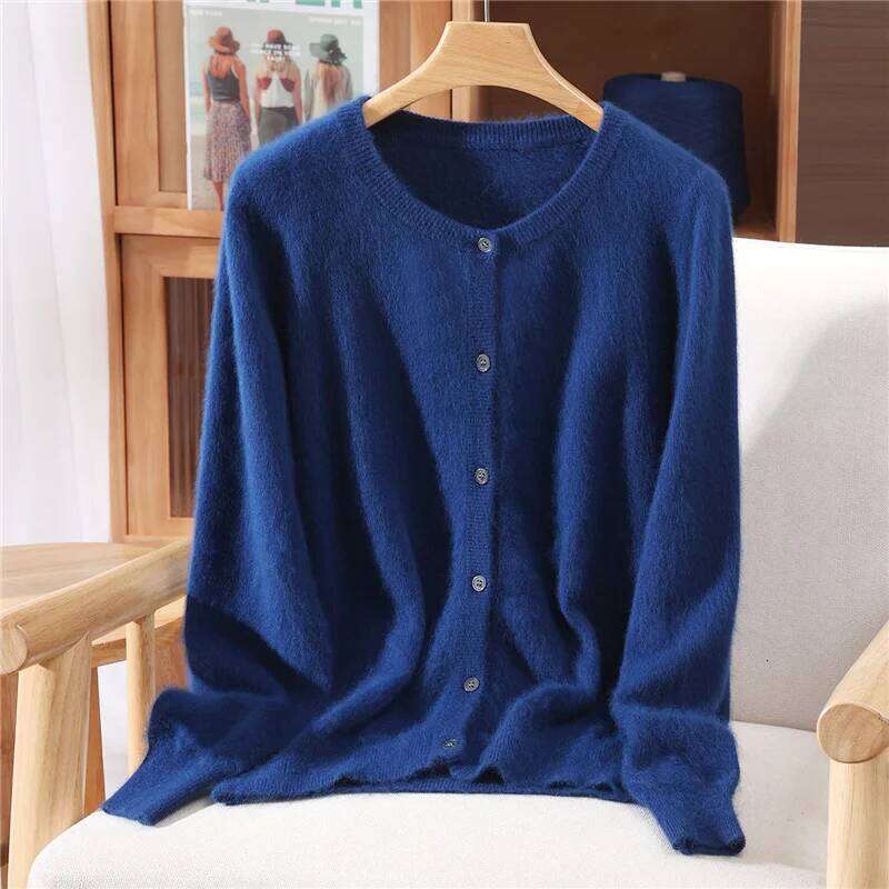 New Women 100% Mink Cashmere O-Neck Buttons Cardigan Autumn Winter Soft Warm Cable Kint Sweater Casual Long Sleeve Tops Z260314