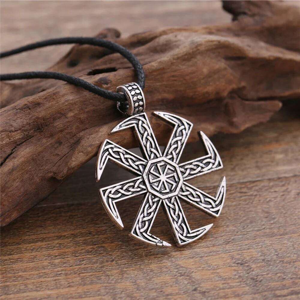 Skyrim Slav Taislman Kolovrat Sun Wheel Pendant Stainless Steel Wax Rope Necklace Vintage Talisman Jewelry Gift for Boy and Girl H260312