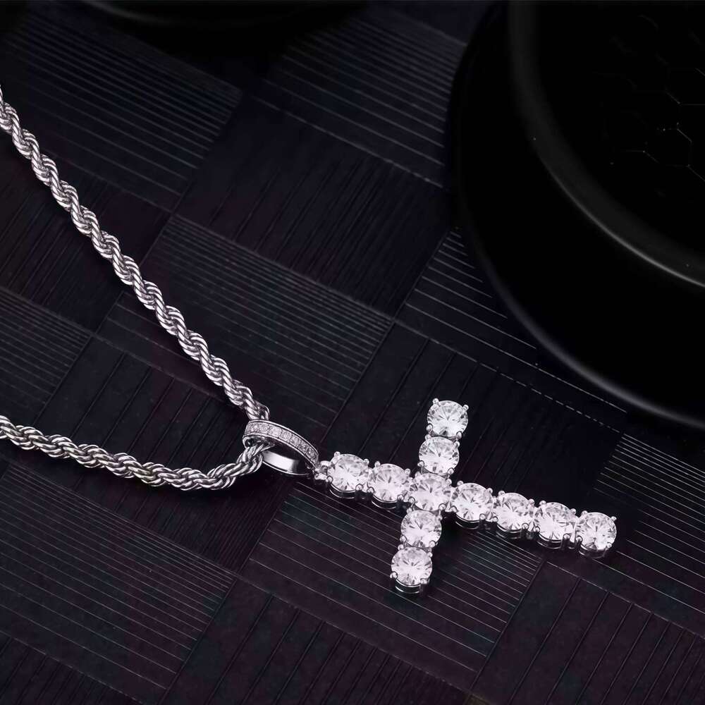 iced Out Crystal Zircon Cross Pendant Necklace Silver Plated Twisted Chain Necklaces For Men Women, with a complimentary gift H260312