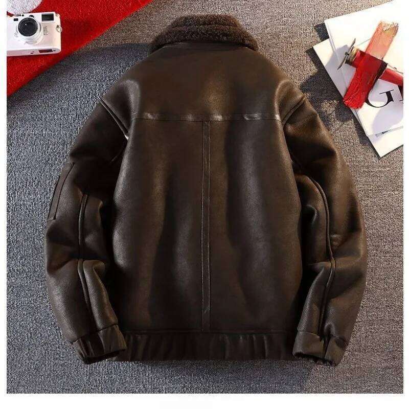 Men's Fleece Thickened Winter Light Luxury High-end Motorcycle New Faux Fur One-piece Leather Jacket Men Z260313