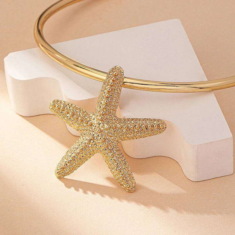 Wholesale Modern Jewelry Gold Color Large Metal Statement Earrings Adjustable Starfish Pendant Charm Choker Necklace for Women H260312