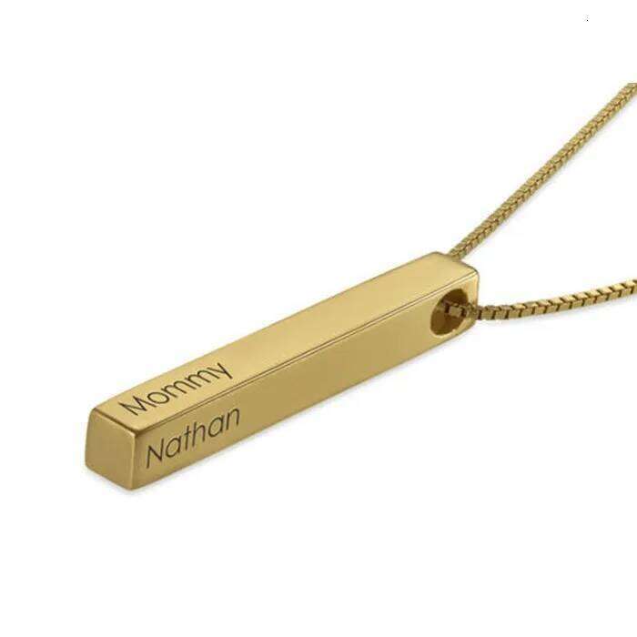 Custom Stainless Steel Personalized Engraved Square Bar Necklace For Women Gift Name Pendant Jewelry sides engraving H260312