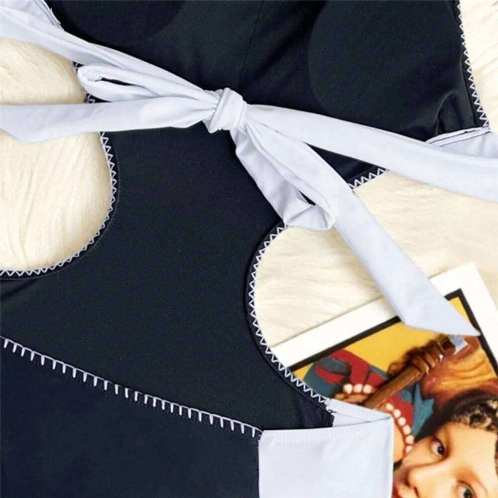 Sexy Halter String Backless Swimsuit One Piece Hollow Out Monokini Black White Patchwork Swimwear Woman 2025 Summer Bathing Suit Y260303
