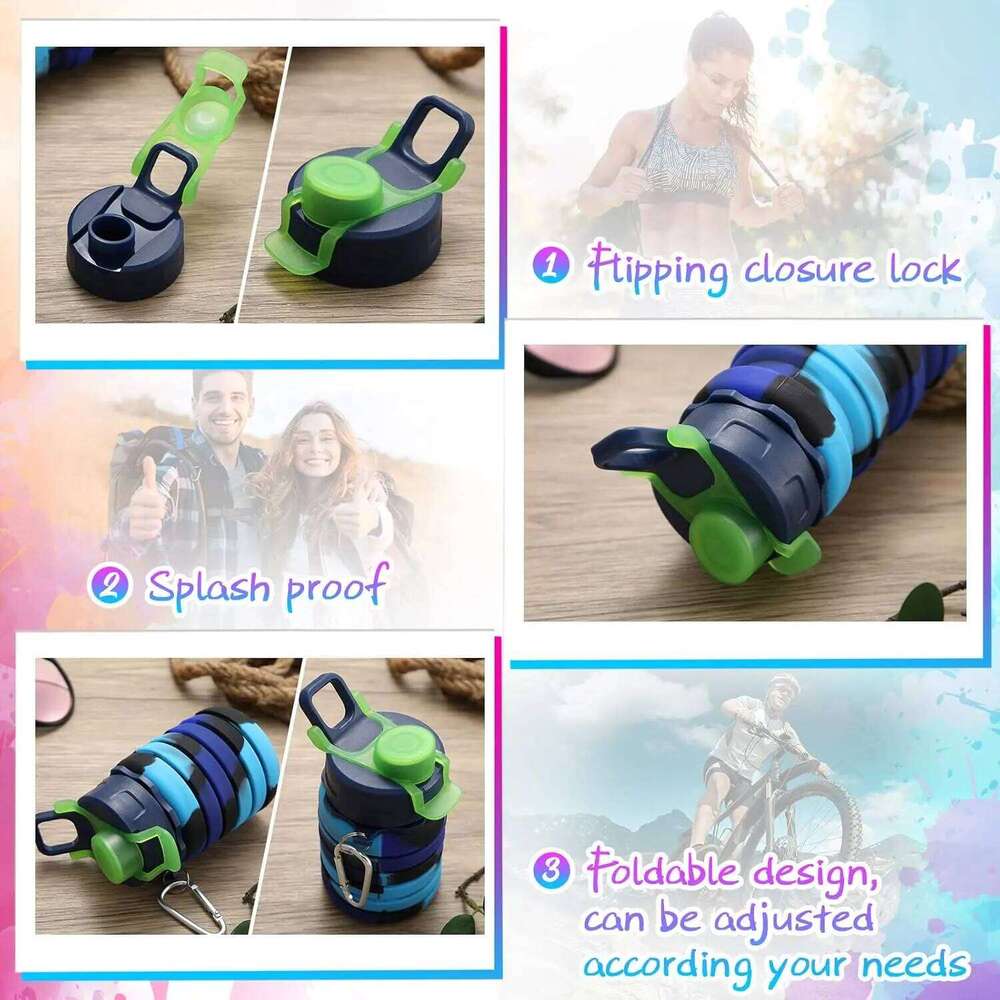 5 Pcs Collapsible 16 oz Silicone Water Bottles with Metal Clip Leak Proof, Portable for Hiking, Camping, Travel Z260313