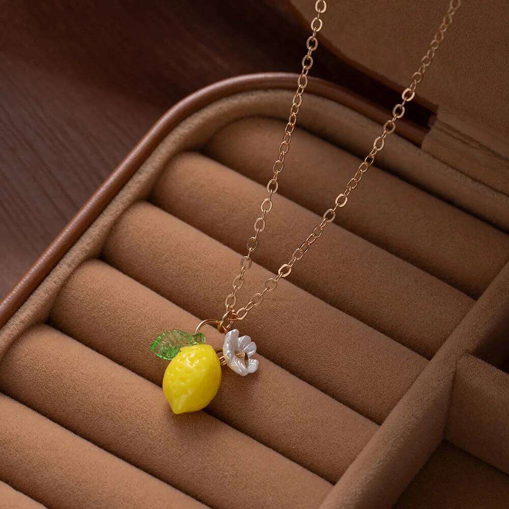 LATS Cute Yellow Fruit Lemon Little Flower Green Pendant Necklace for Women Fashion Earrings Jewelry Gifts H260312