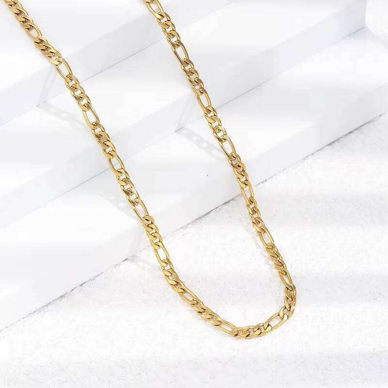 20-60CM 18K gold Plated color 4MM Necklaces sideways chain for Men woman Boy lady fine Jewelrys Wedding party H260312