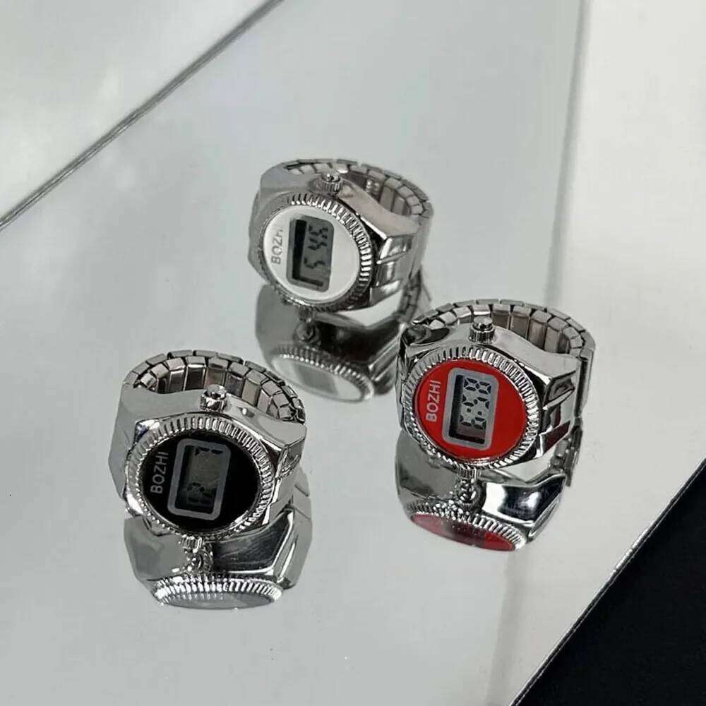 WLP Visible Time Mini Electronic Digital Finger Rings for Women Men Couples Elastic Strap Alloy Ring Jewelry Gift H260312