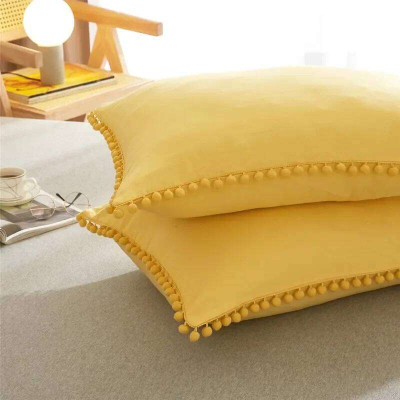 Solid Color Soft Washed Duvet Cover 3 Pieces Pillowcase Bedding Set for Twin Full Queen King Size Cute Pom-pom Decoration H260312 - view 6