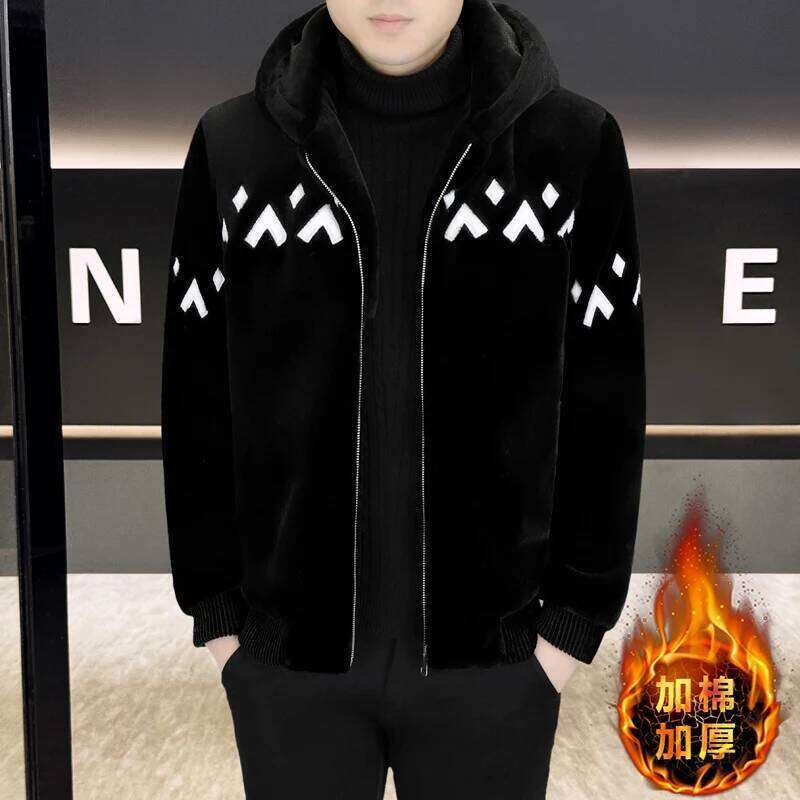 2025 Winter Leopard Print Fur Jacket Men Thick Warm Hooded Casual Cotton Jackets Social Business Faux Mink Coat Z260313