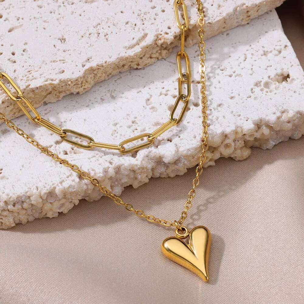 Stainless Steel Heart Pendant Necklace for Women Gold Color Neck Chain Choker Trendy Wedding Party Aesthetic Jewelry Accessories H260312