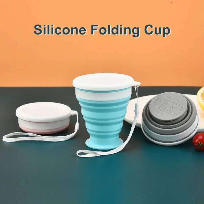 Colorful Outdoors Silicone Folding Cups with Lid Camping Gadgets Supplies Portable Collapsible Hiking Drinking Travel Mugs 200ml Z260313
