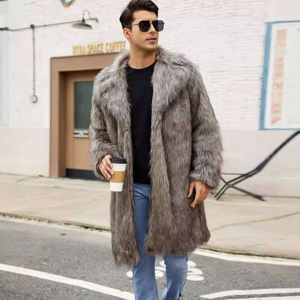 Men's Loose Plus Size Casual Trendy Turn-down Collar Long Sleeve Faux Fur Coats Autumn Winter American New Fashion Male Clothes Z260313
