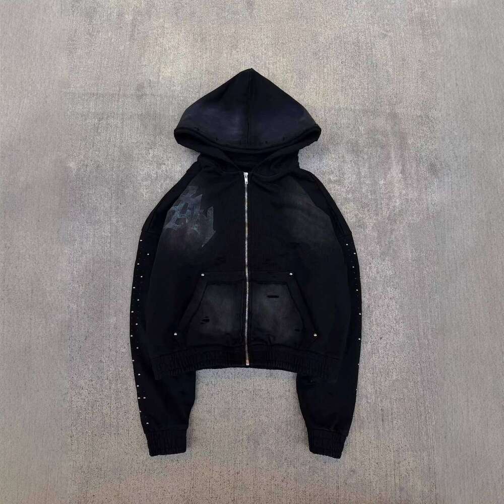 2026 New Personalized Rhinestone Hoodie Retro Street Fashion Long Sleeve Pullover Loose Versatile Casual Outerwear Z260314