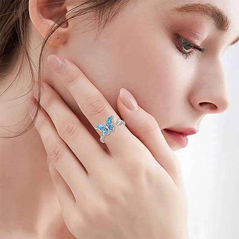 SMJEL Fidget Spinner Anxiety for Women Multiple Crystal Flower Eye Butterfly Animal Ring Rotate Anti Stress Wedding Jewerly H260312