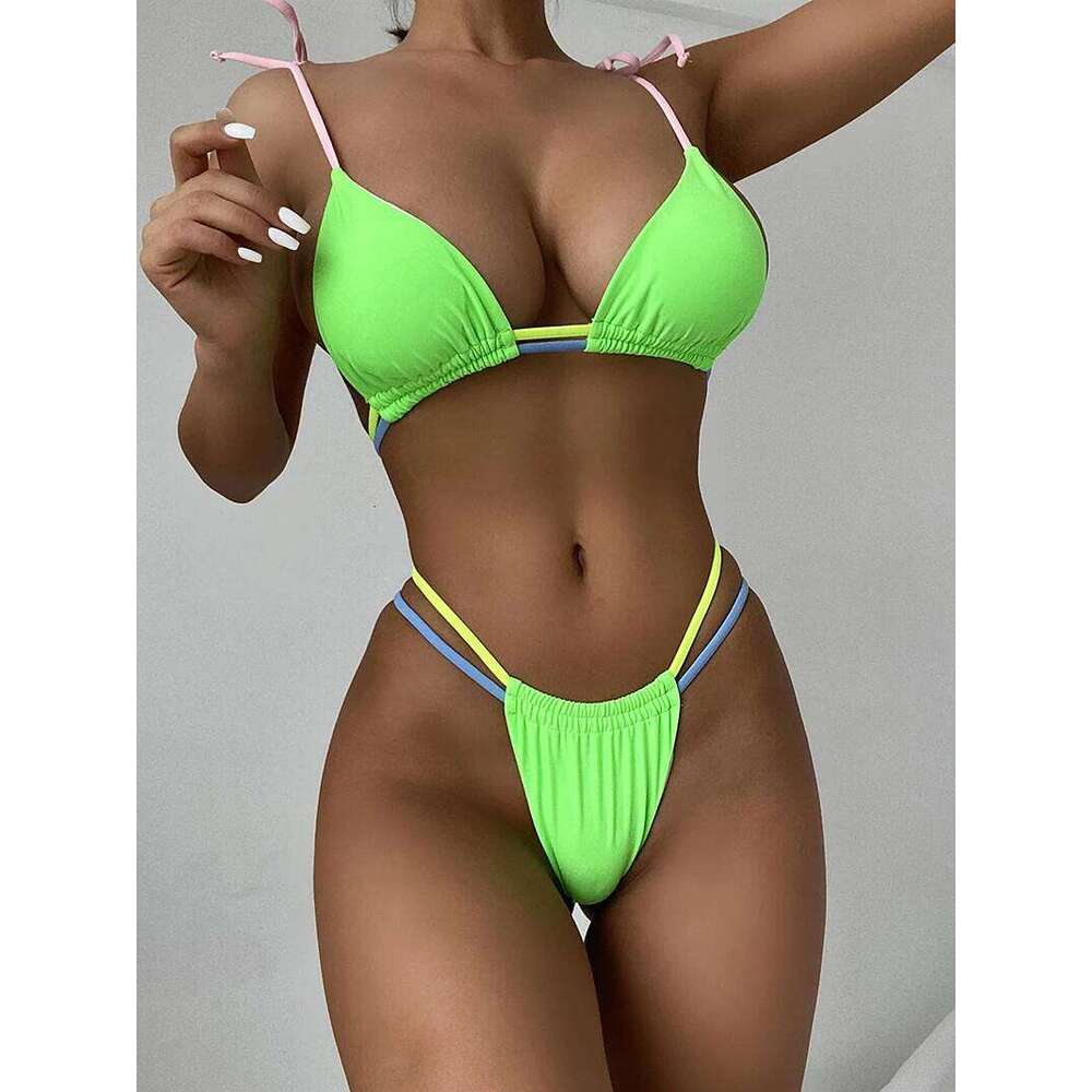 Solid Color Sexy Micro Mini Bikini Set Women's Swimsuit 2023 New Push Up Swimwear Triangle String Biquini Bathing Suit for Women Y260303