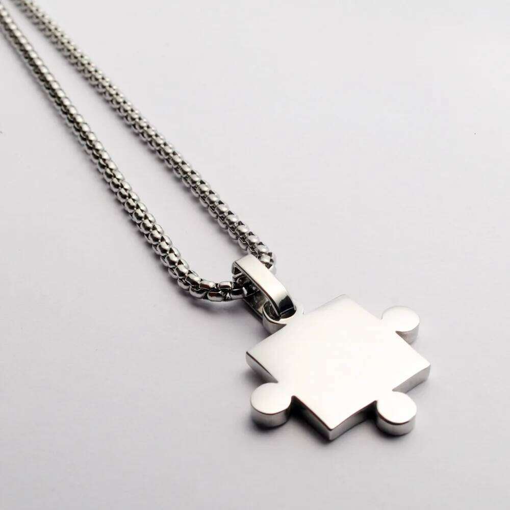 Hip Hop Puzzle Pendant Couples Necklaces Stainless Steel Link Chain Jigsaw rs Friends Sisters Jewelry For Women Men H260312