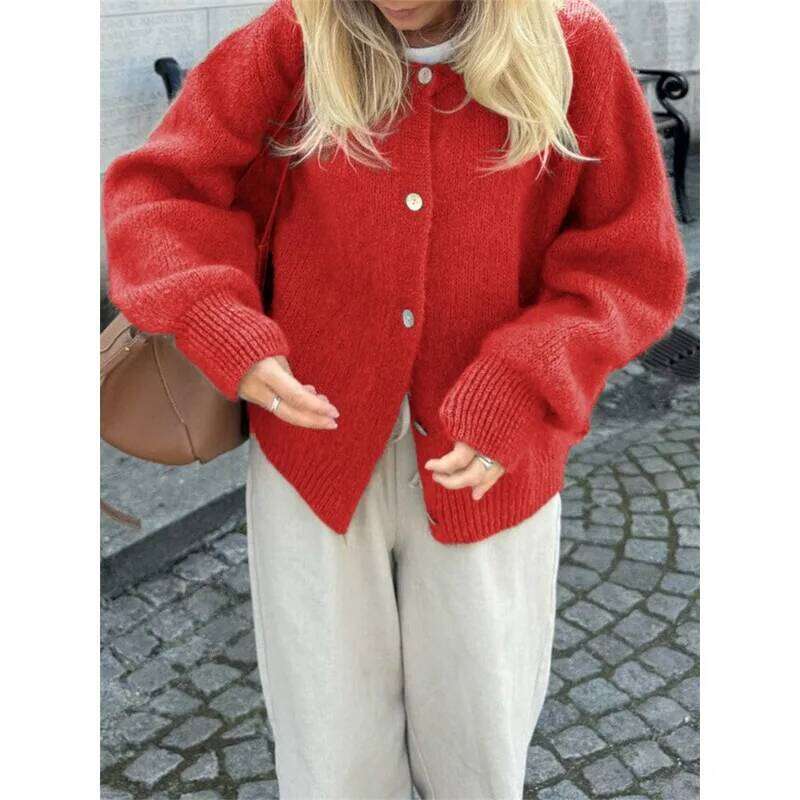 Autumn Leisure O-neck Outerwear Solid Color Cardigan Fashion Long Sleeve Women's Sweater Soft Knit Tops Z260313