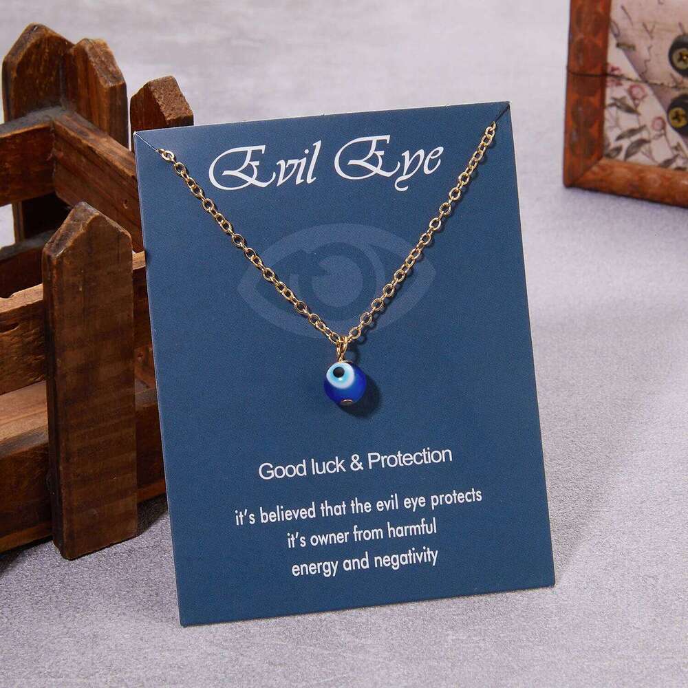 Turkish Evil Eye Necklace Blue Glass Pendant Stainless Steel Chain With Card Bring Good Luck Jewelry For Women Men Birthday Gift H260312