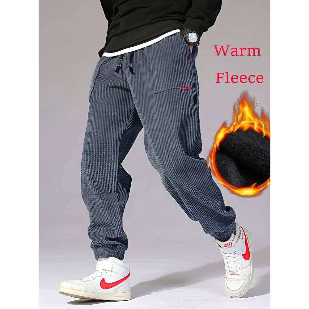 Autumn Winter Warm Motorcycle Jogger Corduroy Men Tech Fleece Sweatpants Casual Harem Pants Male Sport Thermal Trousers Z260315