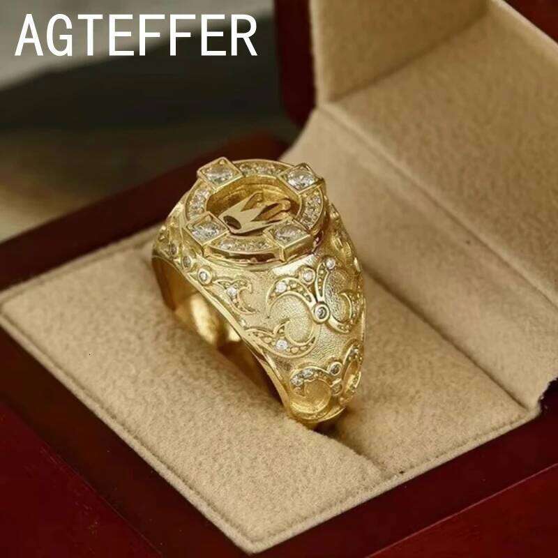 18K Gold Color Full Diamond Zircon Lion Wedding Punk Style Engagement Ring for Men's Retro Women's Jewelry H260312