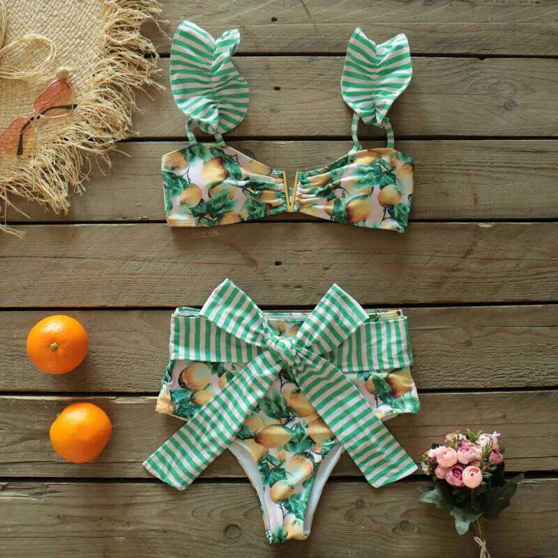 Two-Pieces Women Floral 2025 Push-Up Padded Bra Ruffles Bandage Bikini Set Swimsuit Swimwear Bathing Suit Beachwear Biquini Y260303