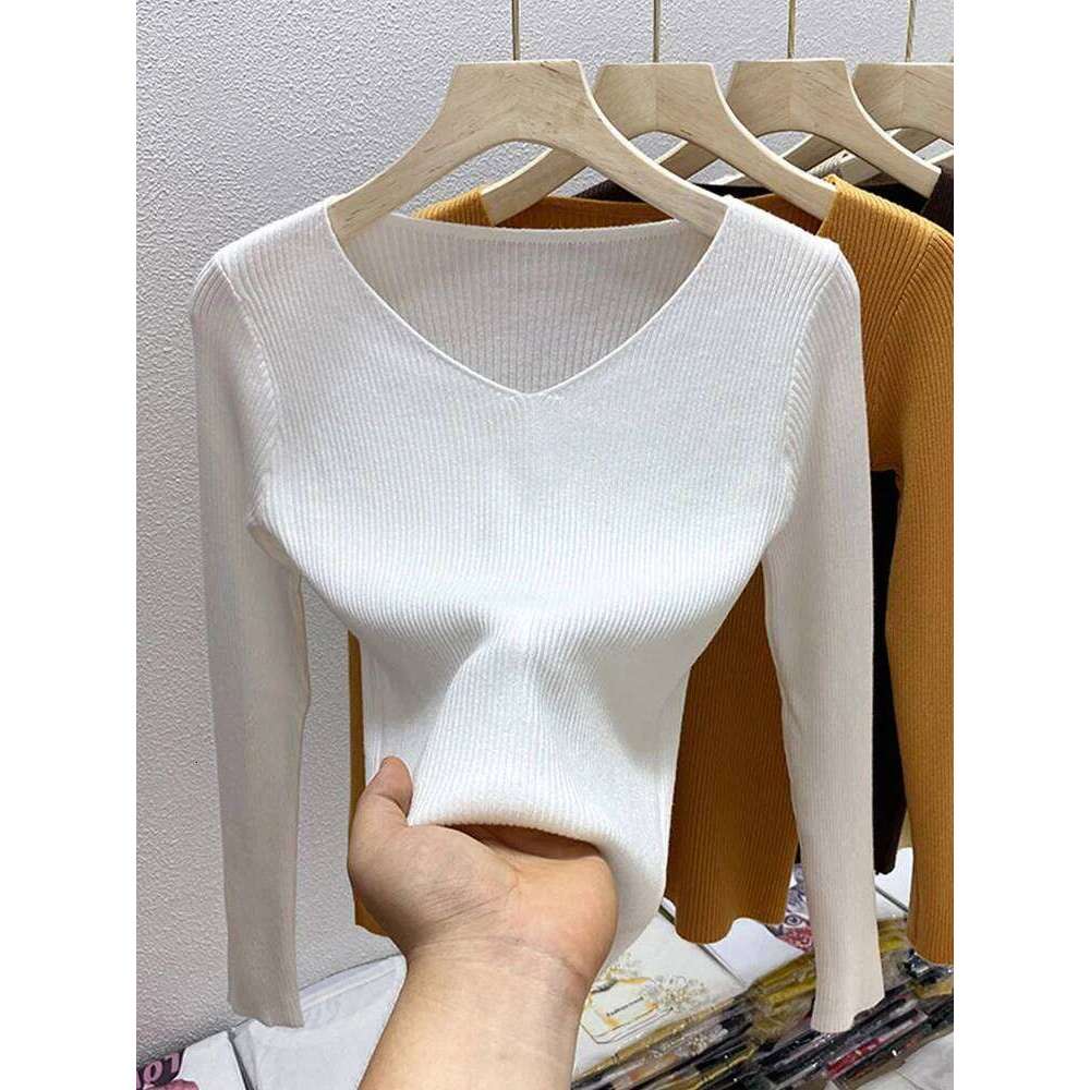 2026 Casual Long Sleeve Knitted V Neck Pullover Autumn Winter Women Sweaters Femme Basic Solid Jersey Tops Fashion Clothes Z260313