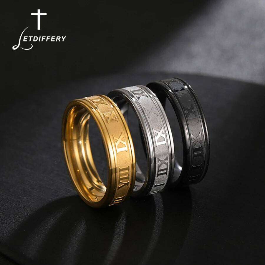 Letdiffery 6mm Punk Roman Numerals Rings High Quality Stainless Steel Women Men Jewelry For Wholesale Dropshipping H260312