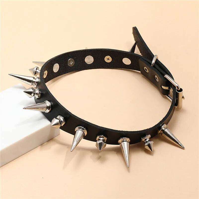 Punk Long Spike Choker Faux Leather Collar For Women Men Cool Big Rivets Studded Chocker Goth Style Necklace Accessories H260312