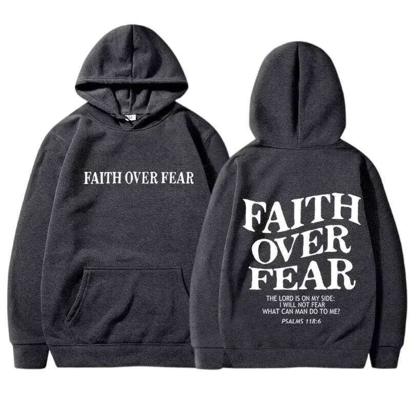 Men Women FAITH OVER FEAR Print Hoodies Casual Long Sleeve Sweatshirts Hip Hop Harajuku Y2k Style Unisex Hooded Top Z260315
