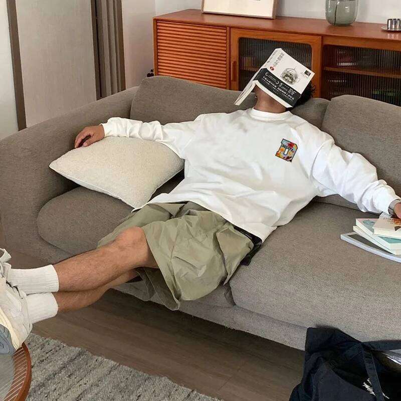 American Funny Print White Men's Autumn Winter 2025 New 100% Cotton Long sleeves Sport Gym T-shirt Y2k Top men clothing Z260314