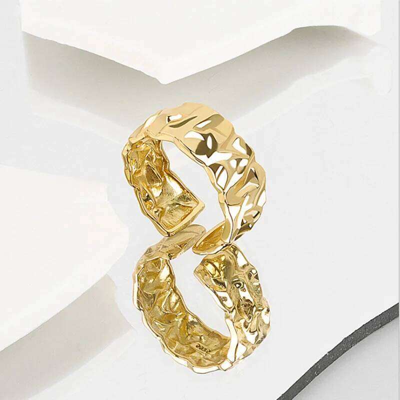 VENTFILLE 925 Silver Gold Color Open Ring for Women INS Niche Irregular Wave Sand Surface Wide Noodle Party Birthday Gift H260312