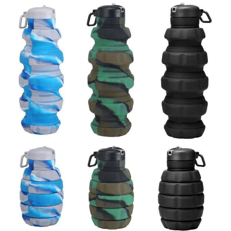 Durable Hand Camouflage water bottle Portable silicone foldable cup 500ml hand grenade sports kettle Z260313