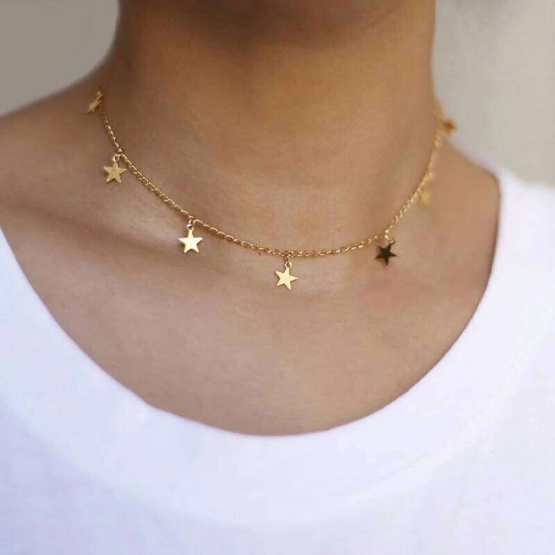 Fashion Star Pendant Clavicle Chain Necklace Choker Charms Gold Silver Color Metal Collar Necklaces For Women Neck Jewelry H260312