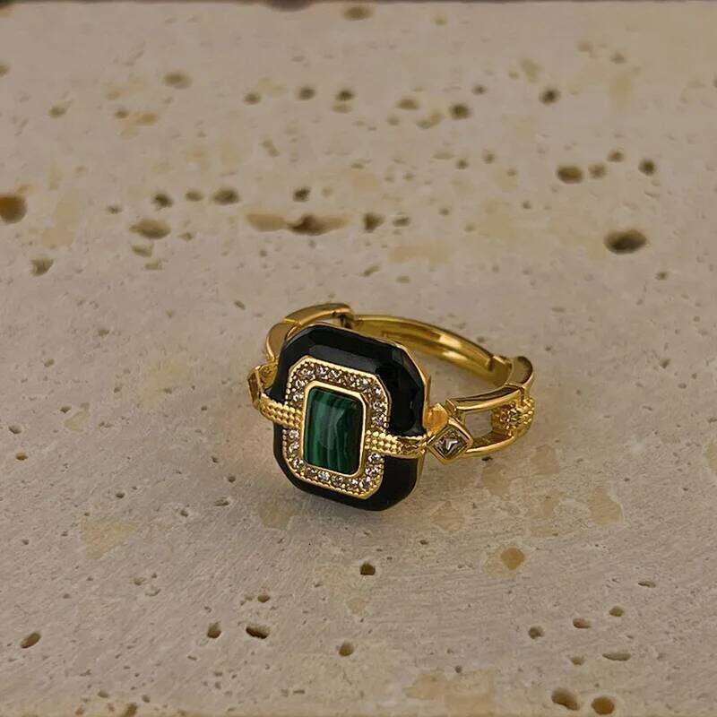 New Jewelry Fashion Original Design Malachite Black Agate for Women French Open Adjustable Ring Anniversary Gift H260312