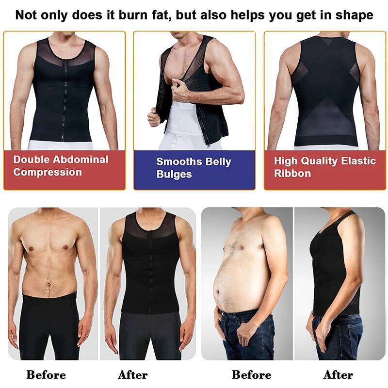 Mens Chest Compression Gynecomastia Vest Slimming Shirt Body Shaper Tank Top Front Zipper Corset For Man Shapewear 26Y0313