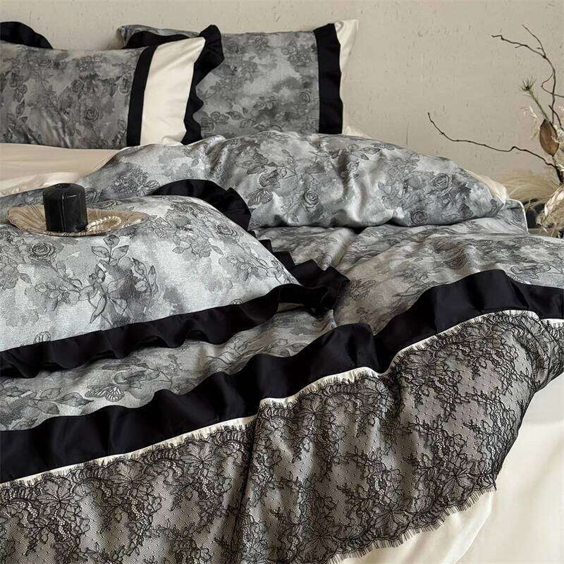 Vintage Jacquard Lace Rose Bedding Set 1000TC Egyptian Cotton Brushed Duvet Cover Bed Sheet/Fitted Sheet Pillowcases 4Pcs H260312 - view 5