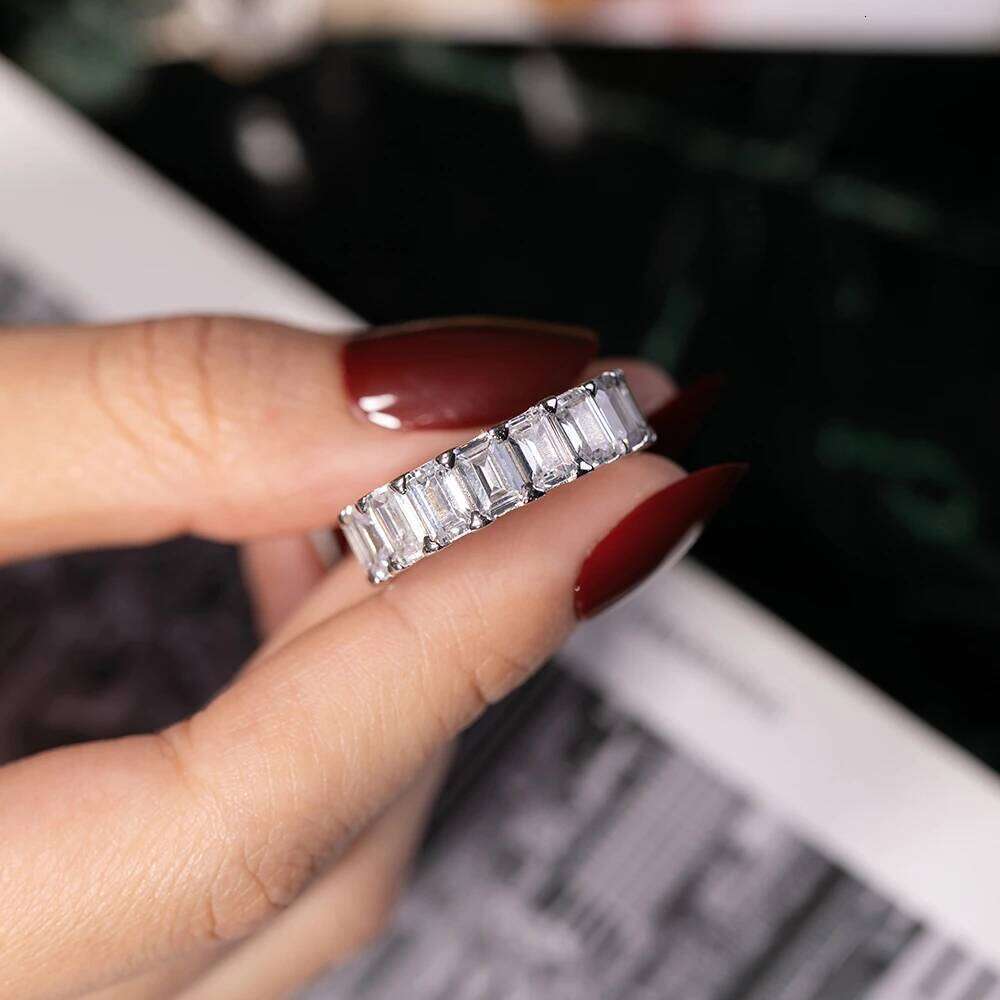 Eternity 925 Sterling Silver Engagement Wedding Band Rings for Women Bridal Emerald cut Diamond Promise Party Jewelry Gift H260312