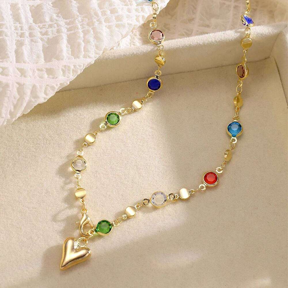 Women's Colorful Crystal Heart Necklaces Simple Long Tassel Gold Color Pendant Necklace Fashion Y-shaped Sweater Chain New H260312